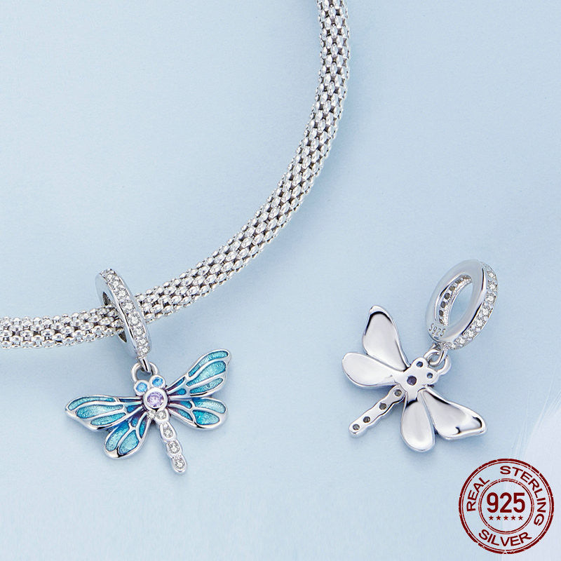 Blue Drop Oil Dragonfly Pendant Pastoral Sterling Silver