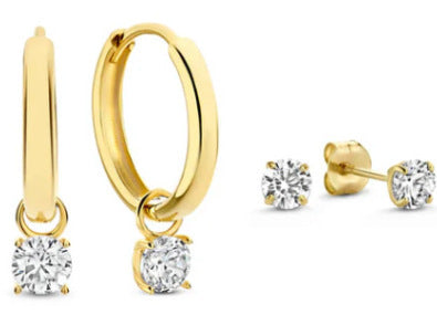 Copper-inlaid Zircon Stud Earring Hoop Set