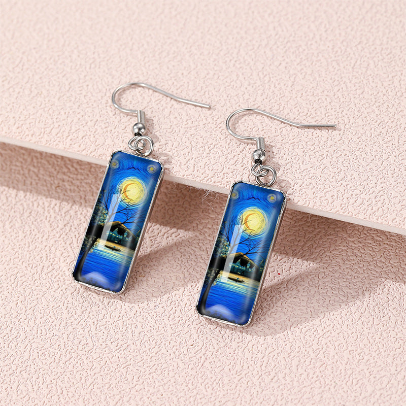 Womens Starry Night Time Gem Glass Earrings