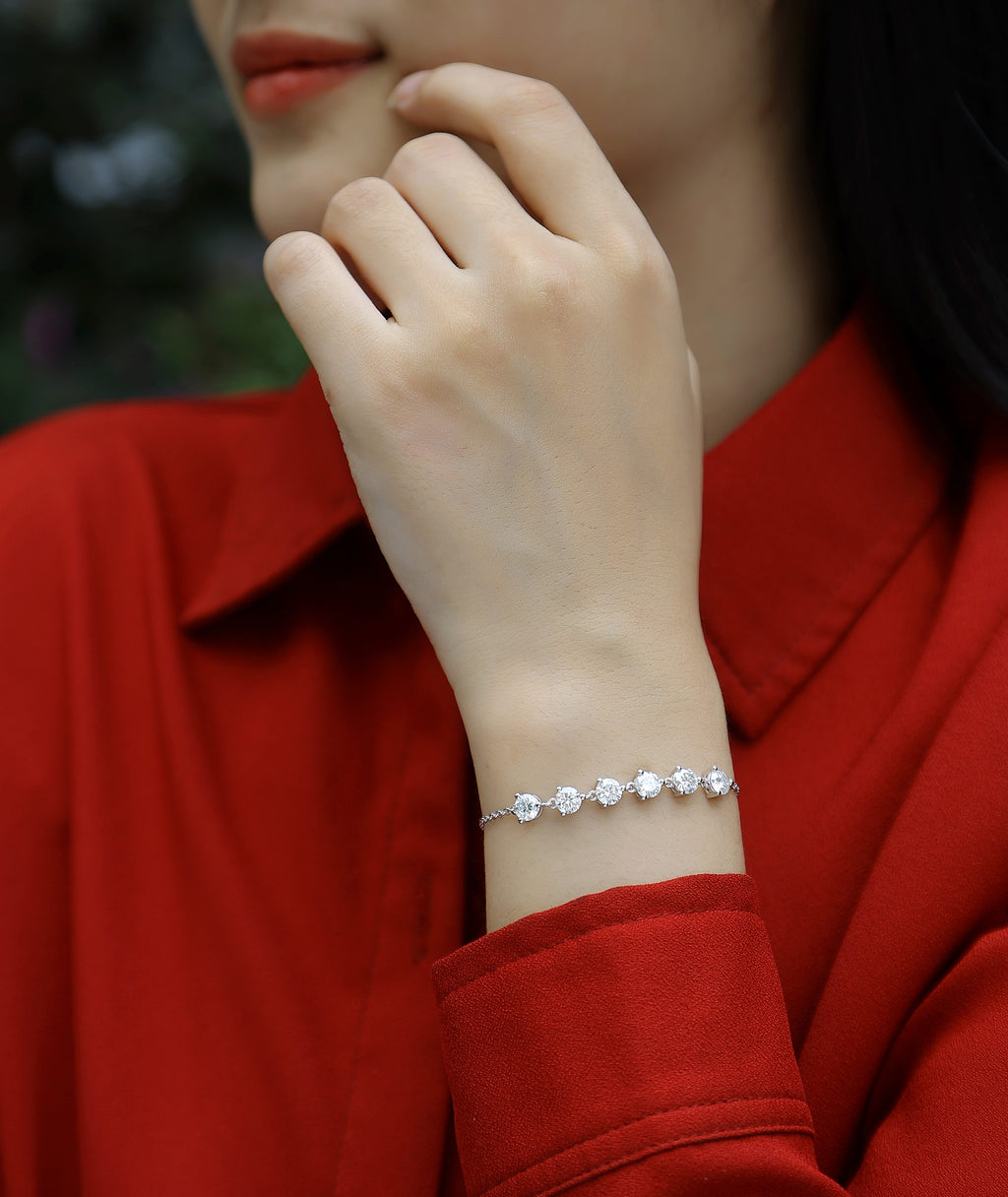 Dreamy Beauty Permeates - A Fashionable And Light Luxury Jewelry Silver Bracelet And Bracelet Set With Top-quality Moissanite, S925 Silver-plated Platinum