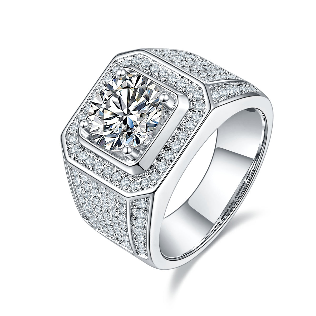 Men's 1-carat Luxury And Fashionable Light Luxury Jewelry Silver Ring Set With Top-quality Moissanite, S925 Silver-plated Platinum