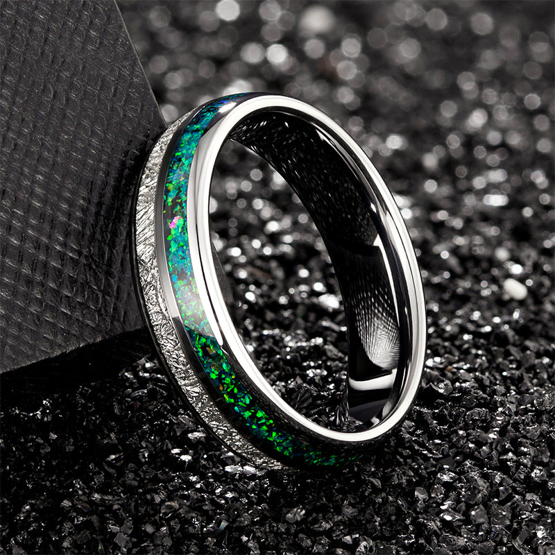 Mens Tungsten Ring Inlaid With Milky White Silver Foil And Tiny Stars