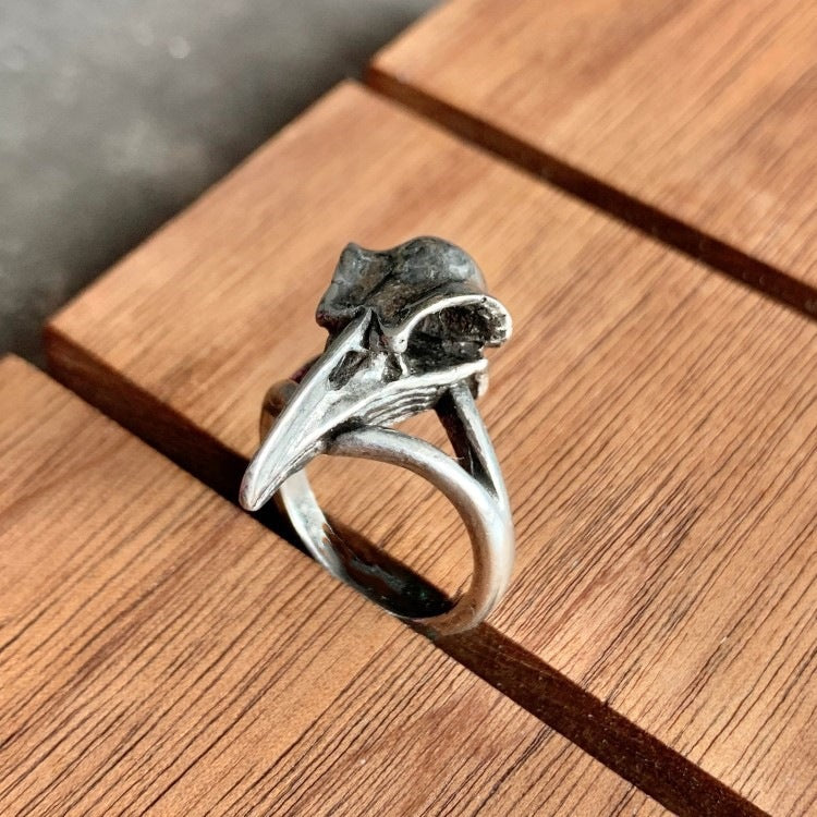 Retro Raven Skull Open Ring