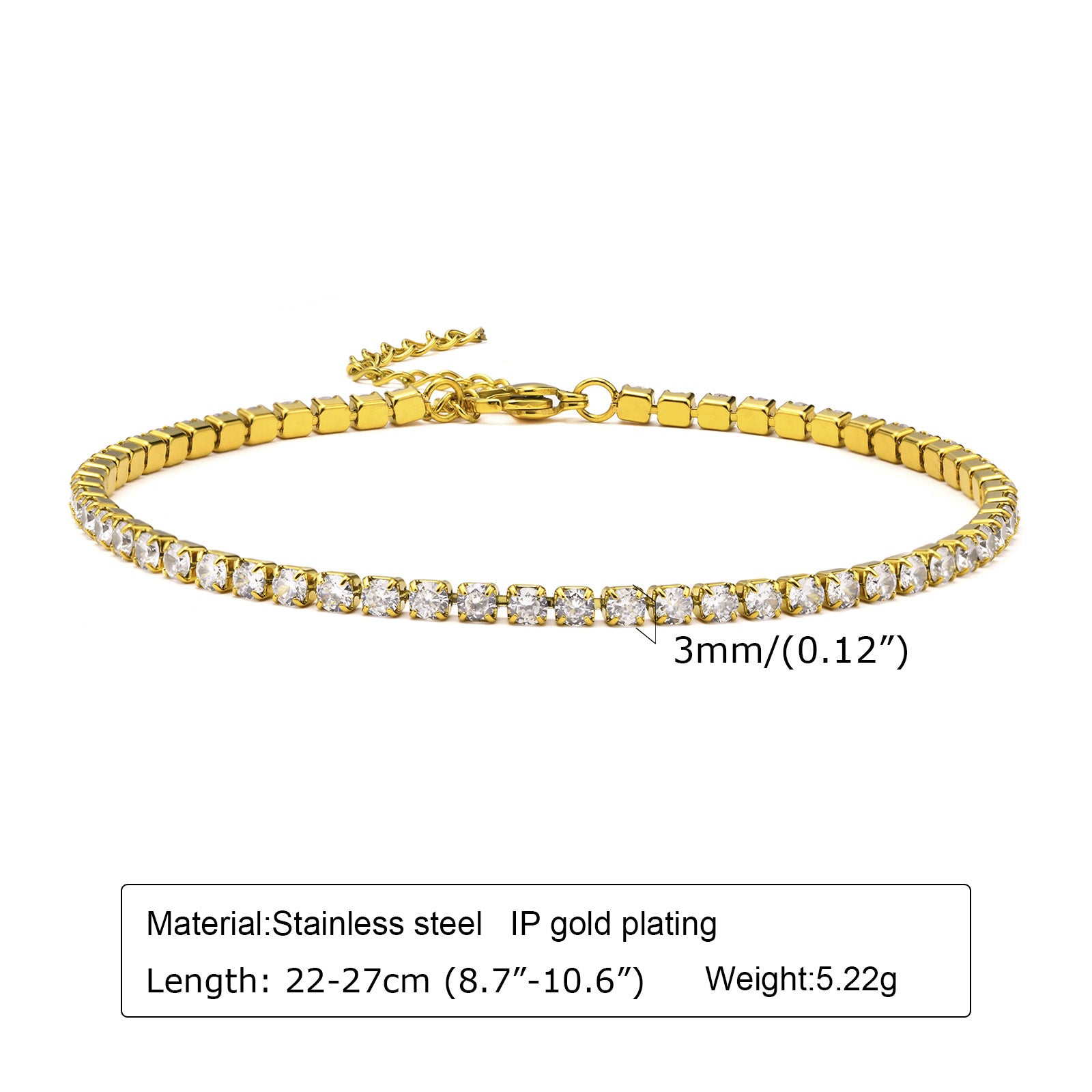 Stainless Steel Zirconia Chain Tennis Bracelet