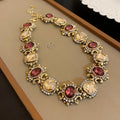 Retro Square Patchwork Diamond-Encrusted Necklace Set