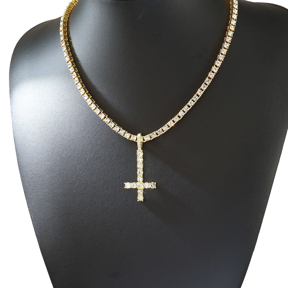 Fully Diamond Encrusted Inverted Cross Pendant