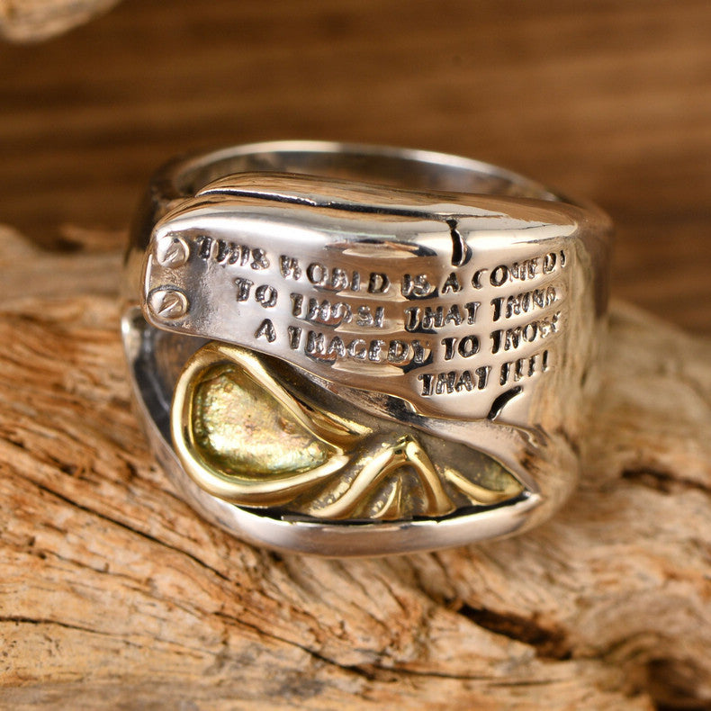 S925 Black Silver Retro Men's Ring