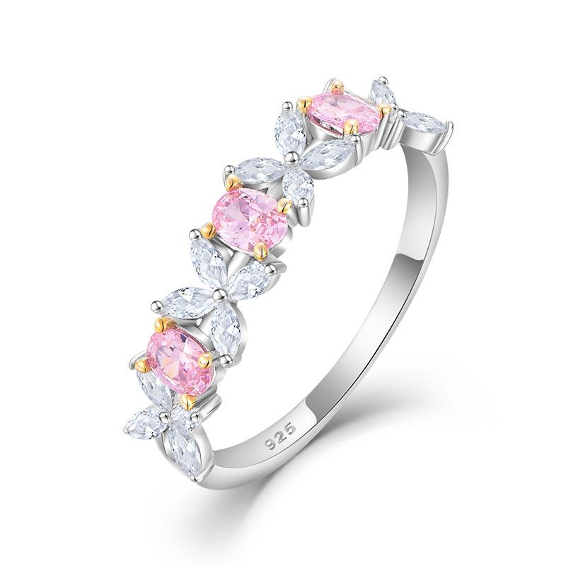S925 Sterling Silver Pink And White Zircon Niche Fashion Light Luxury Instagram-Style Women's Ring