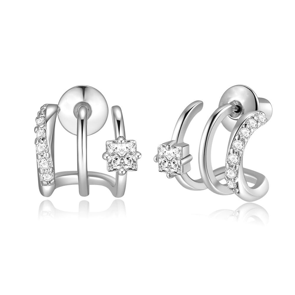 Fashionable Three-prong Curved Diamond Stud Earrings