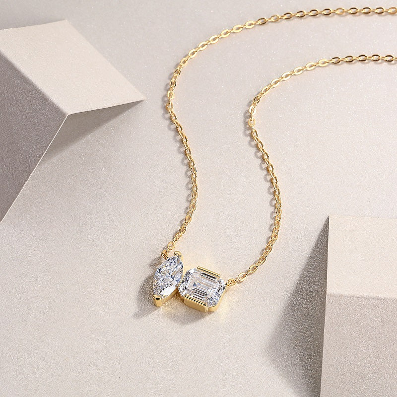Double Diamond Shadow - A Fashionable And Trendy Necklace Pendant Set With Top-quality Moissanite S925 In Silver And Gold-plated. It Can Be Tested With A Diamond Pen