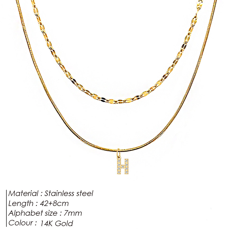 Stainless Steel Gold-plated Necklace With Fully Diamond-encrusted Letters