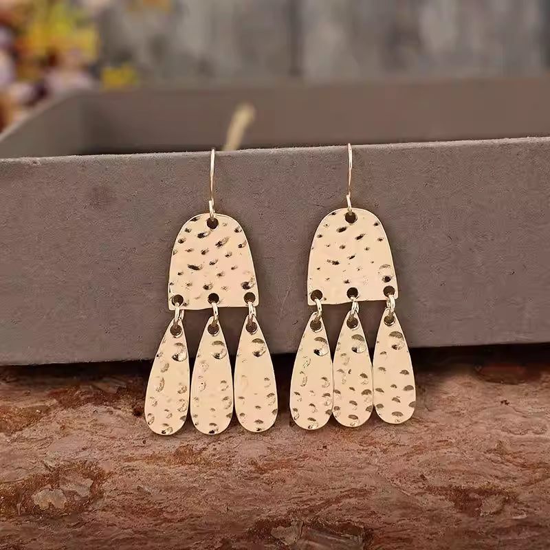 Fashionable Personalized Gold Alloy Earrings With A Handcrafted Textured Finish