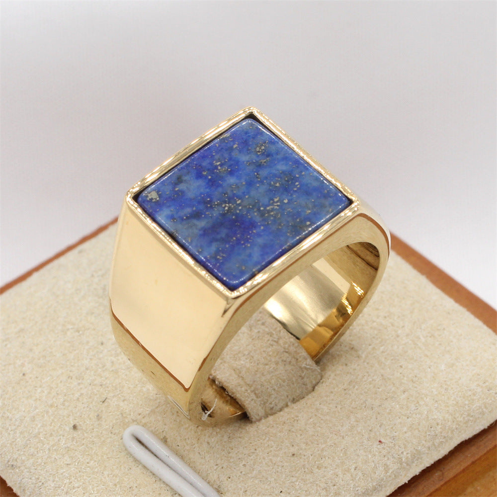 Fashionable And Minimalist Square Gemstone Titanium Steel Ring For Men
