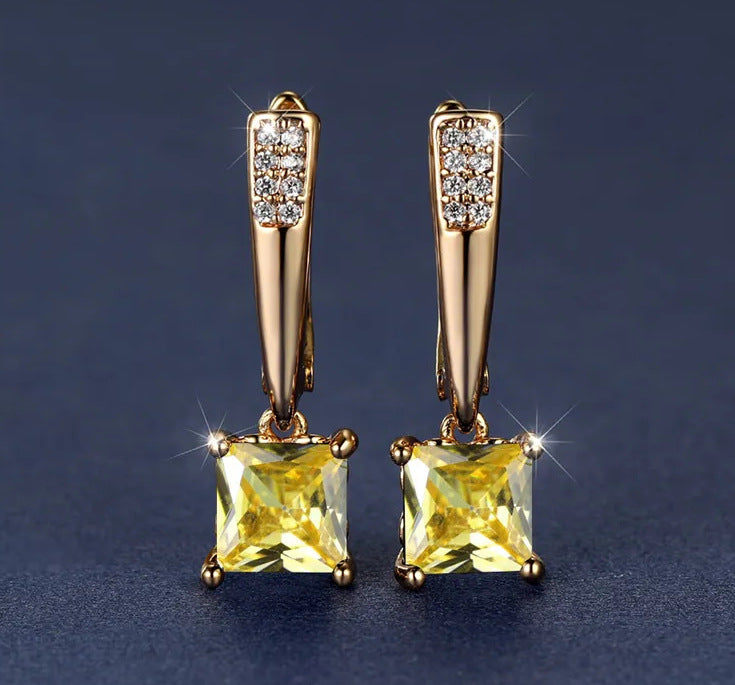 Champagne Gold Geometric Square Black Diamond Ear Clips Light Luxury Earrings