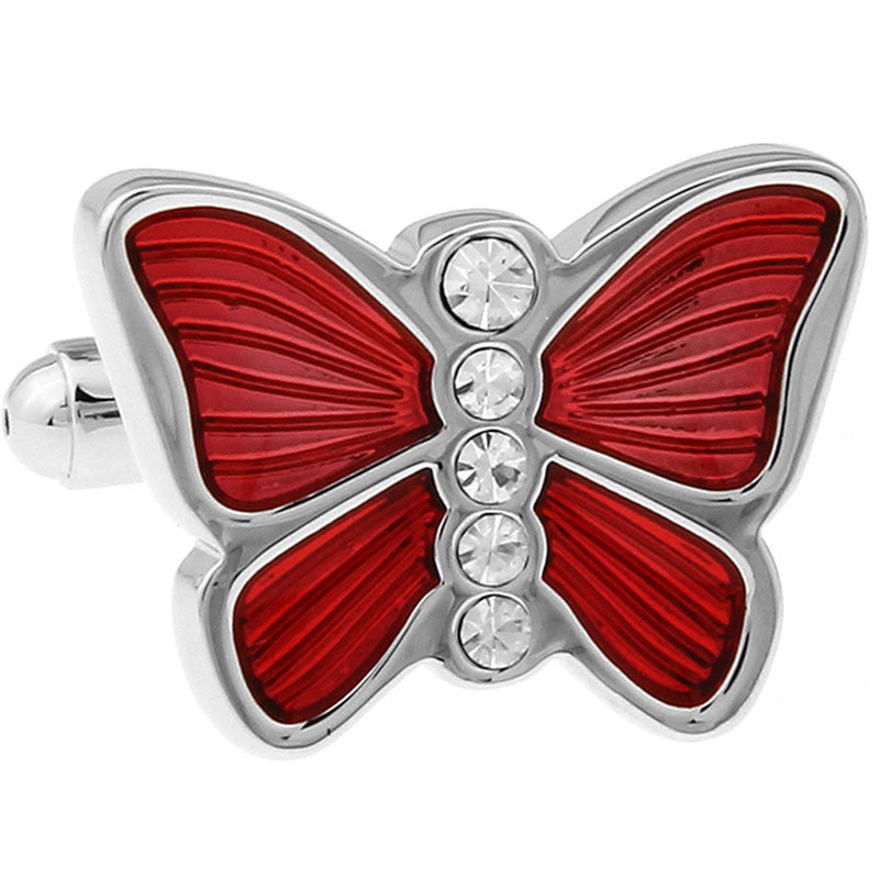 French Shirt Sleeve Button With Butterfly Enamel And Diamond