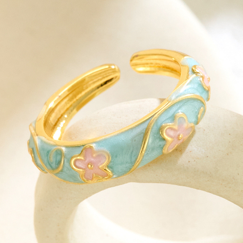 Chinese-style Vintage Colorful Floral Ring