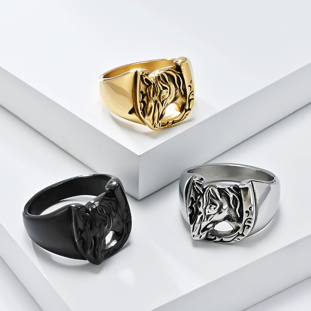Horse Head Stainless Steel Ring Niche Artistic Individual Trendy Fashion
