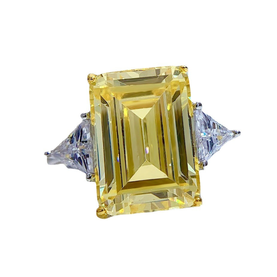 Square Sugar Cube Ring With Simulated Diamonds For Women