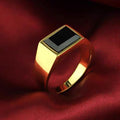 Stainless Steel Glossy Black Epoxy Irregular Hexagonal Men's Ring