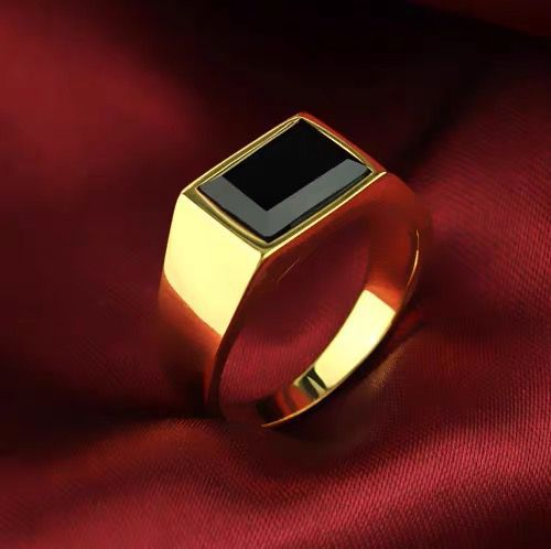 Stainless Steel Glossy Black Epoxy Irregular Hexagonal Men's Ring