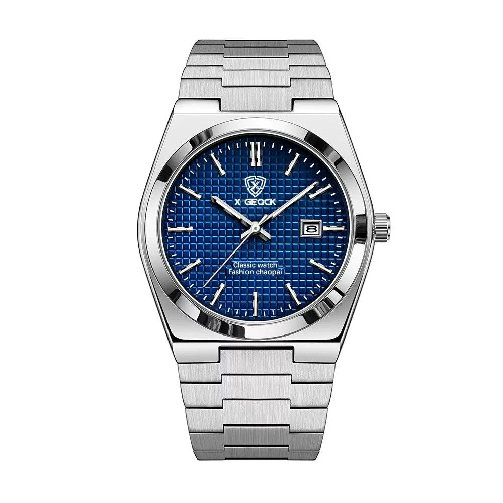 Men's Watch Quartz Simple Fashion Wrist Watch Steel Belt Waterproof Calendar Genuine Goods