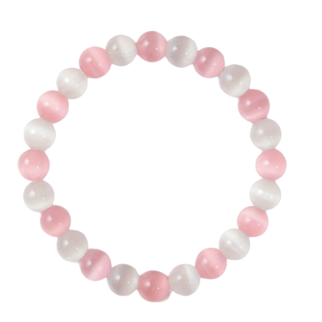 White And Blue Cats-eye Bracelet With Crystals