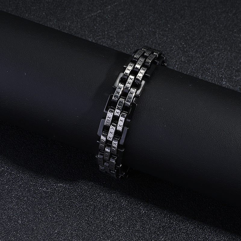 Mens Titanium Steel Flat Triple-Row Watch Strap Bracelet