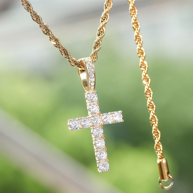 Silver Necklace Full Of Zircon Solid Cross