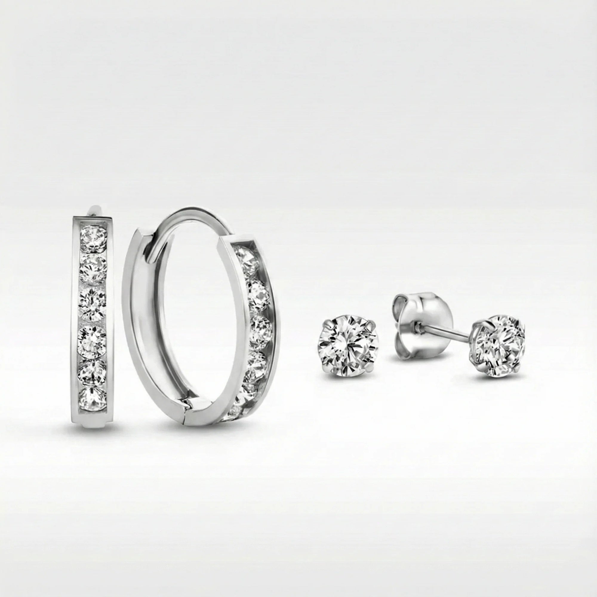 Copper-inlaid Zircon Stud Earring Hoop Set