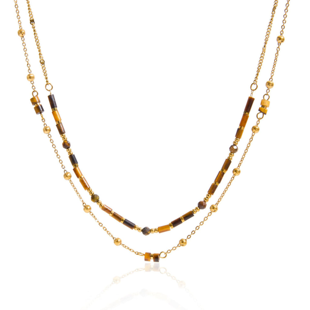 Vintage Tigers Eye Necklace For Women With Double-Layer Beads