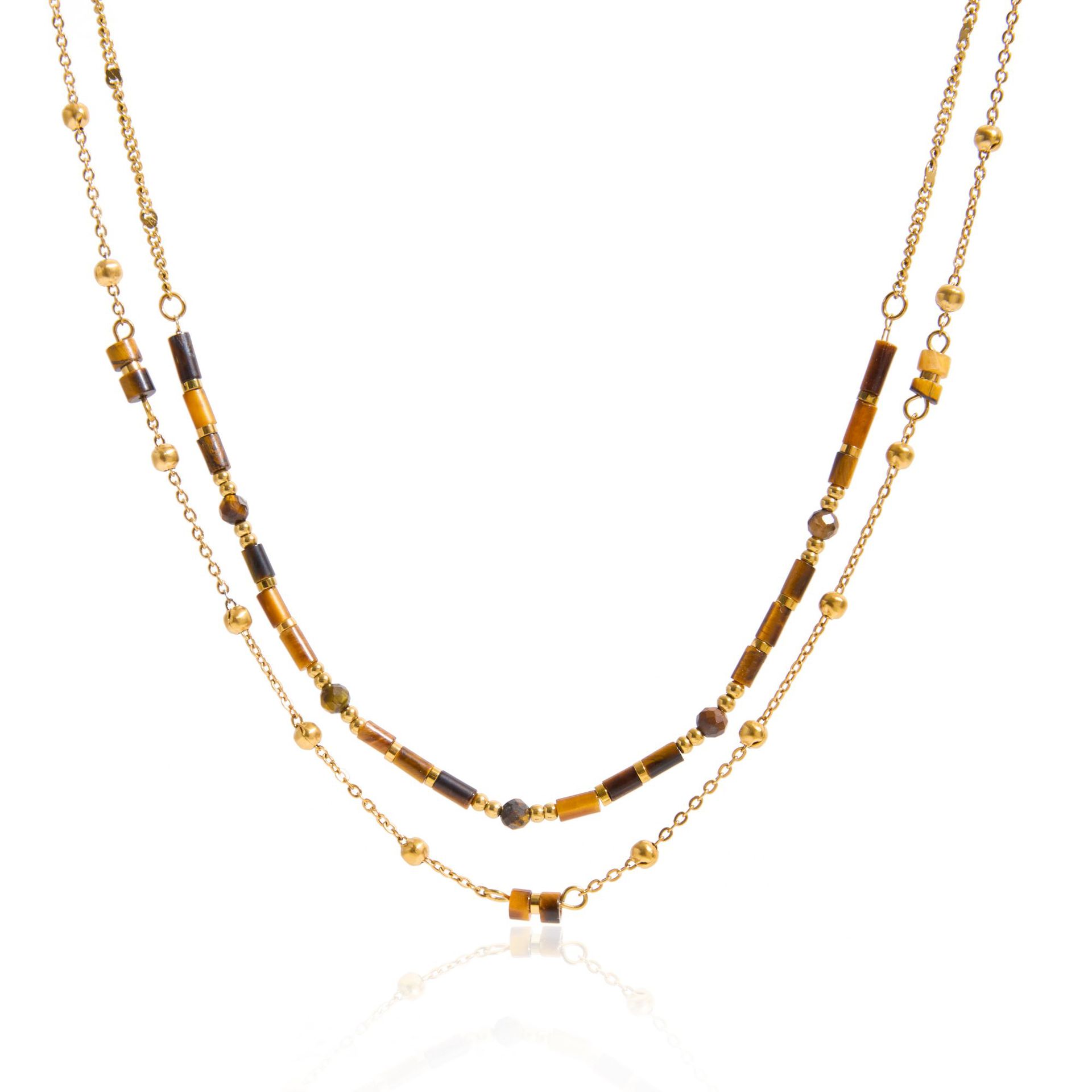 Vintage Tigers Eye Necklace For Women With Double-Layer Beads