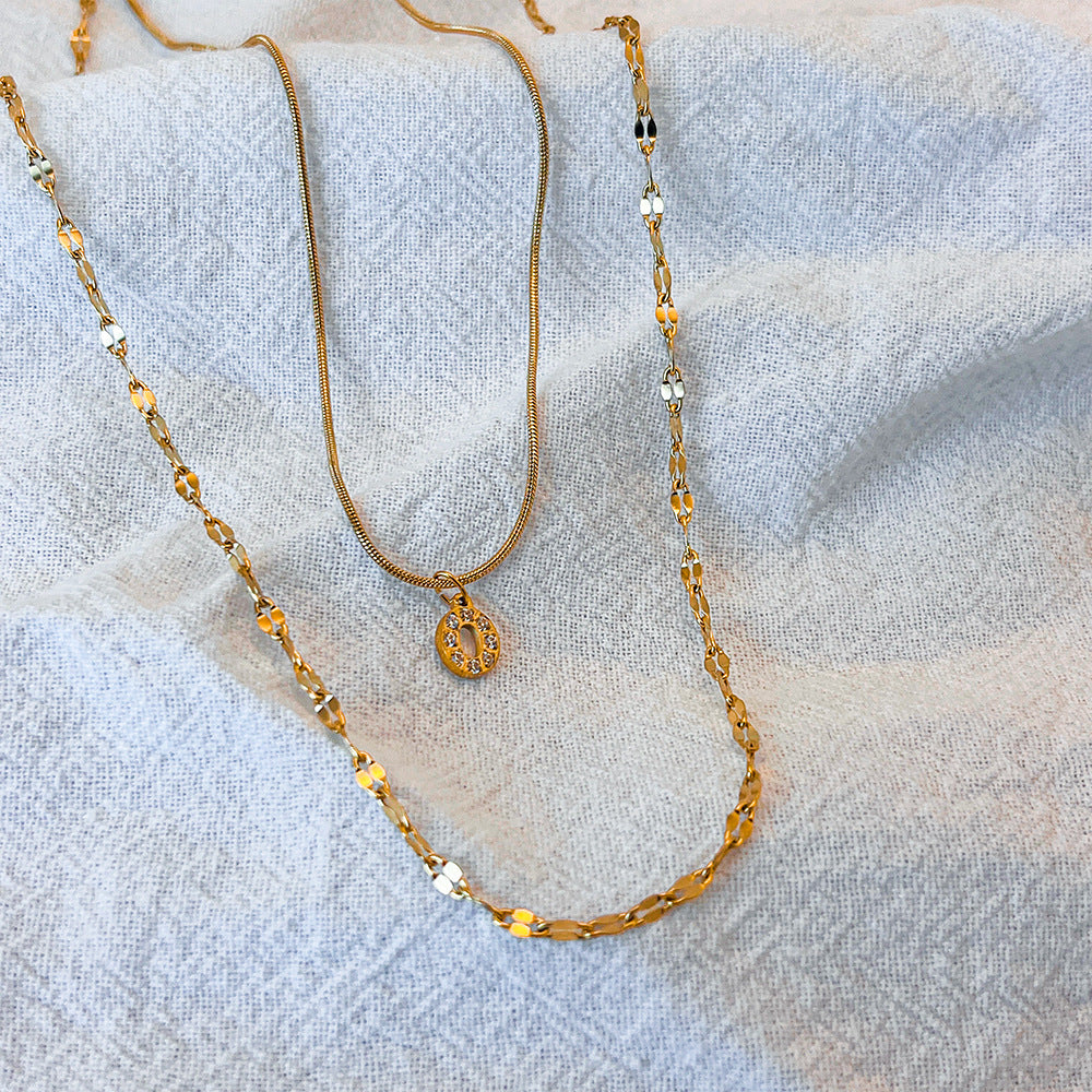 Stainless Steel Gold-plated Necklace With Fully Diamond-encrusted Letters