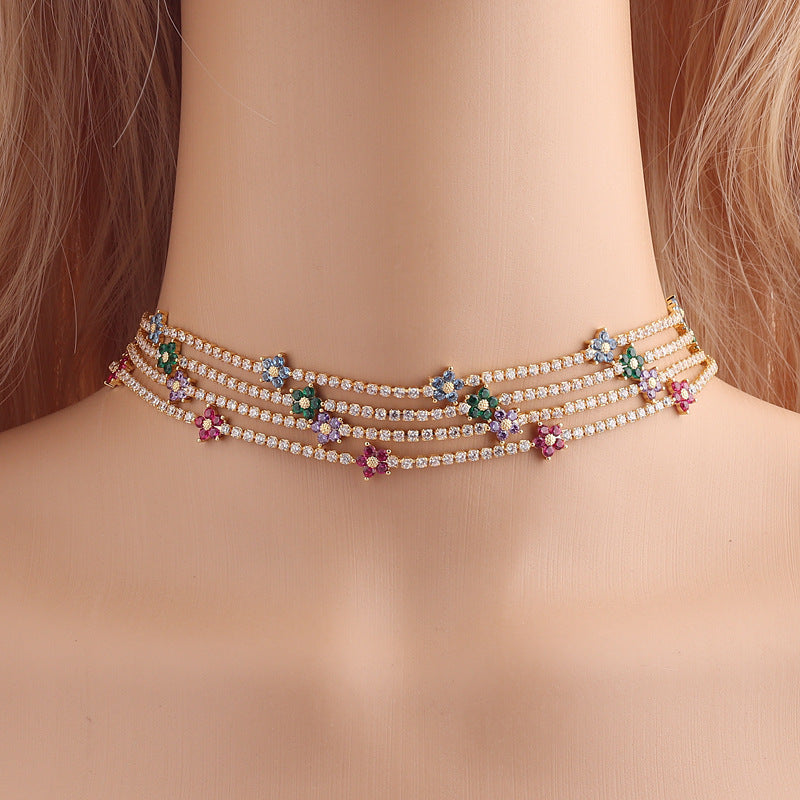 Flower Necklace With Delicate Micro-paved Zircons