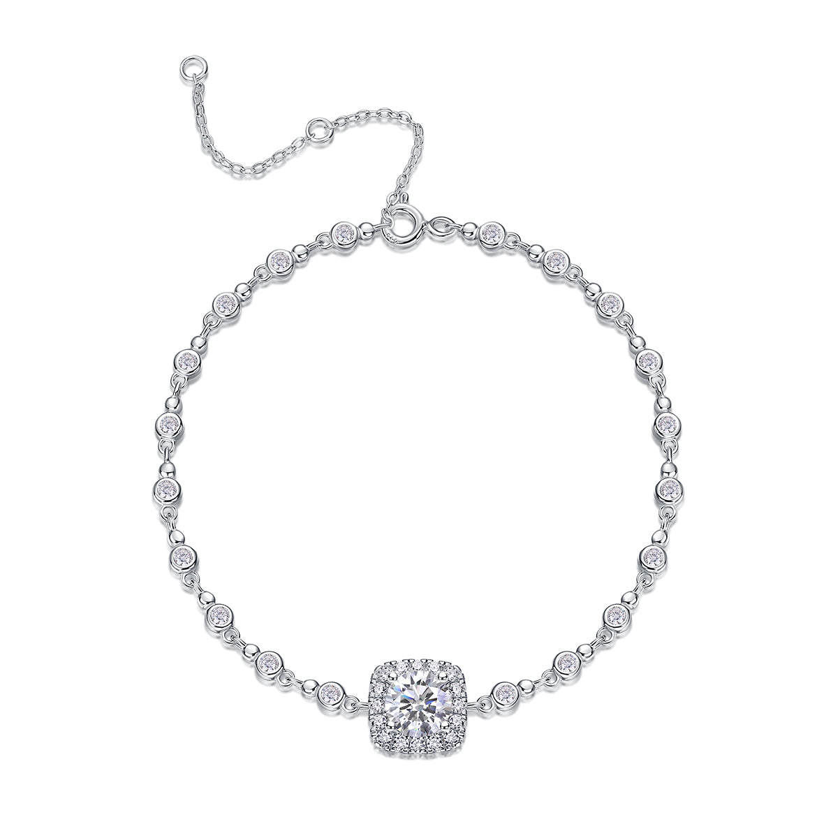 Surrounded By Stars - A Luxurious And Fashionable Light Luxury Jewelry Silver Bracelet And Bracelet Set With Top-quality Moissanite, S925 Silver-plated Platinum