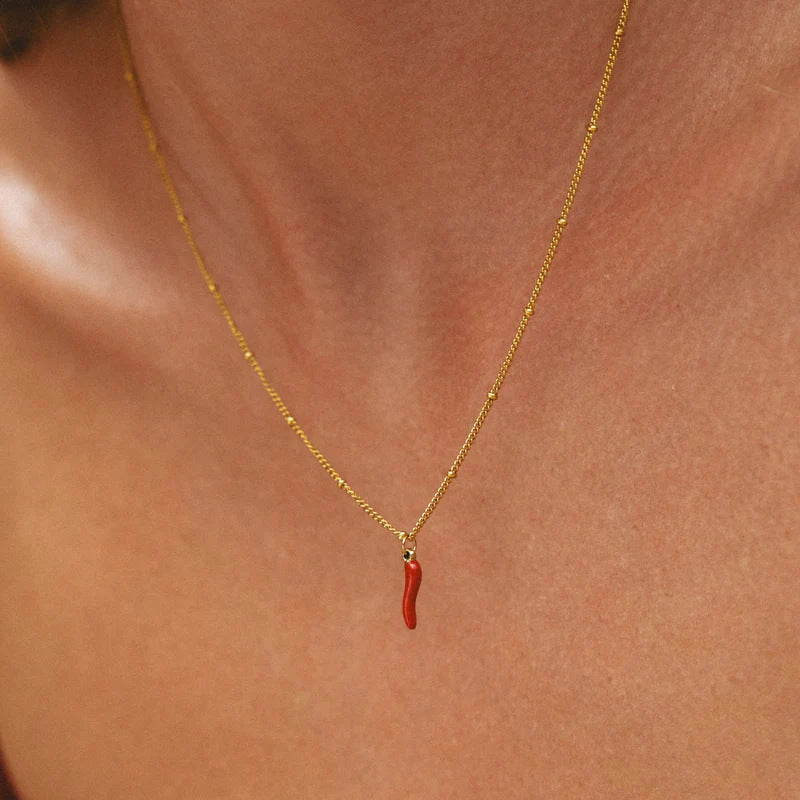 Stainless Steel Little Chili Pendant Necklace