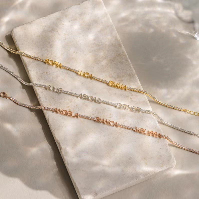 Multi-name Bracelet DIY Customized Diamond Chain With Personalized Names