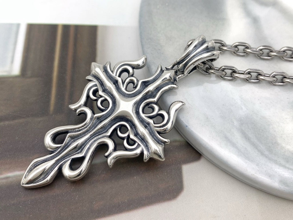 Blue Diamond Flame Cross Flower Pendant For Men And Women