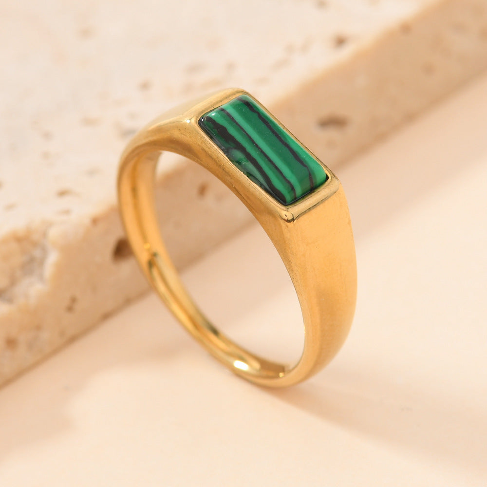 Stainless Steel Rectangular Natural Stone Ring