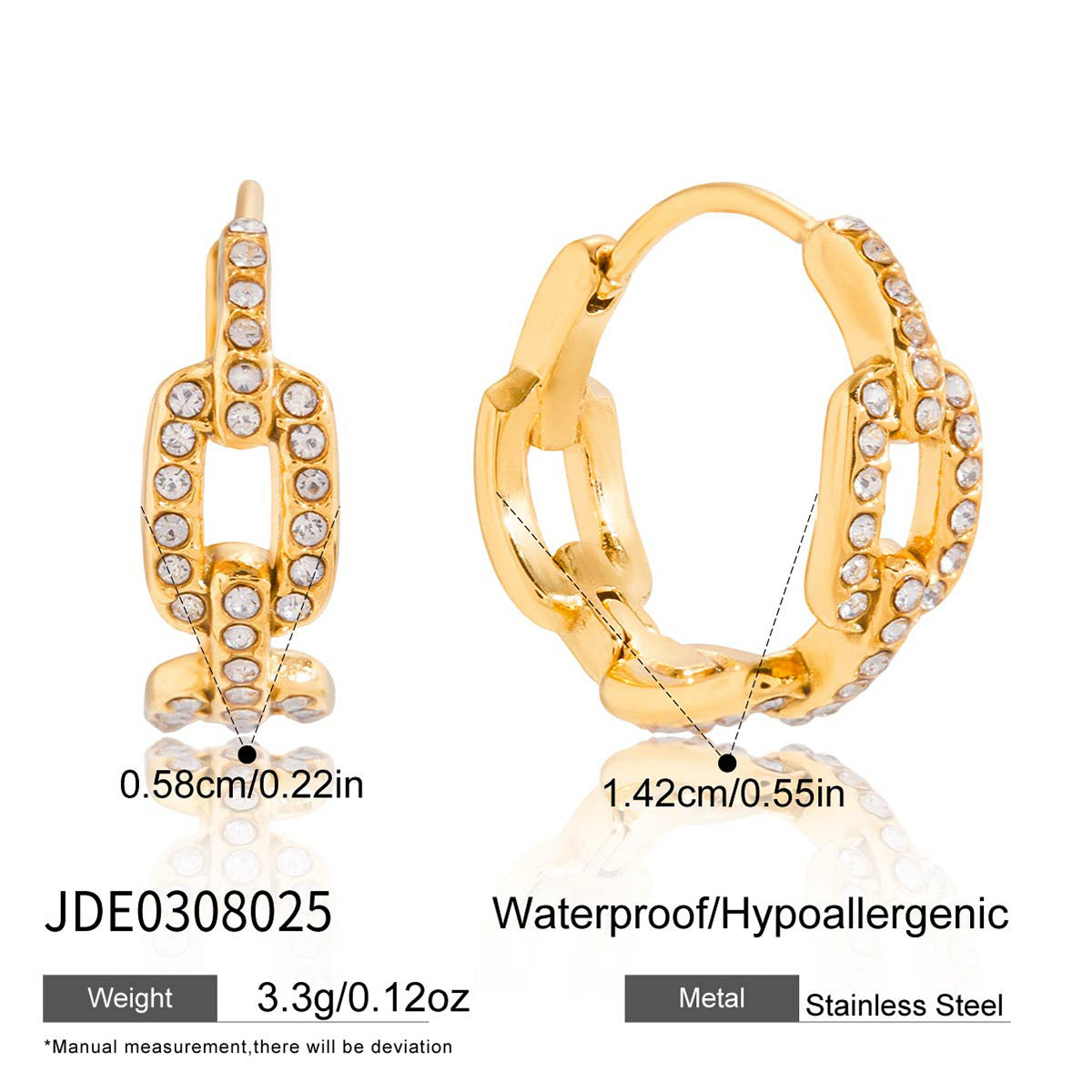 Womens White Zircon Chain Stainless Steel Earrings