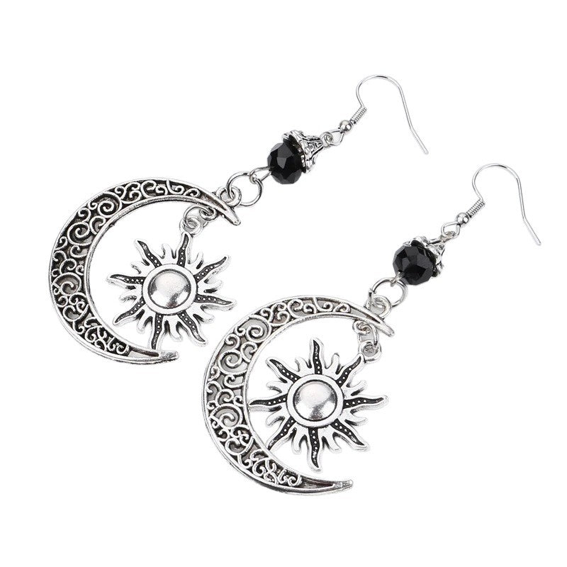 Antique Silver Openwork Moon Pendant Earrings