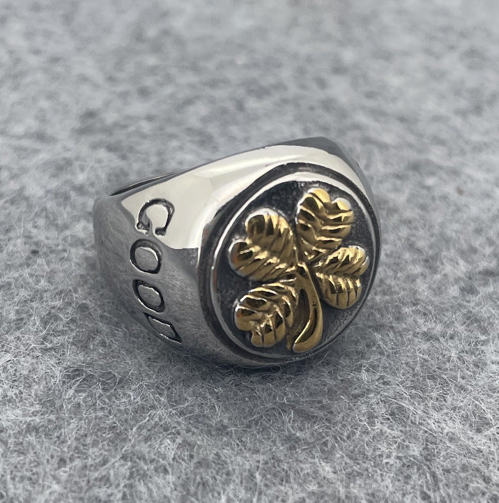 GOOK LUCK Vintage Four-Leaf Clover Ring