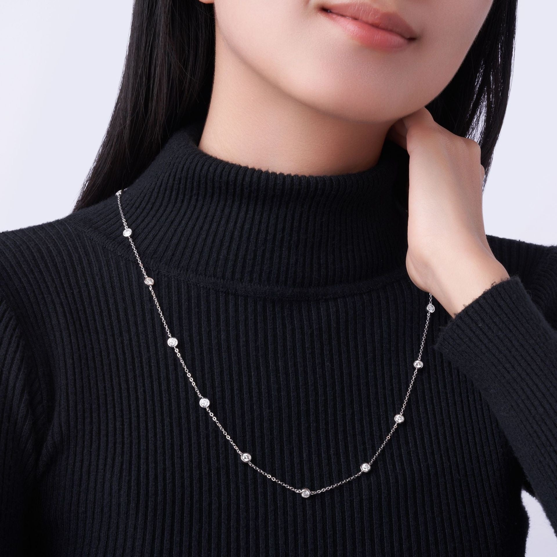 Silver Moissanite Minimalist Design Light-luxury Tassel Clavicle Necklace