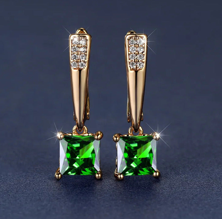 Champagne Gold Geometric Square Black Diamond Ear Clips Light Luxury Earrings