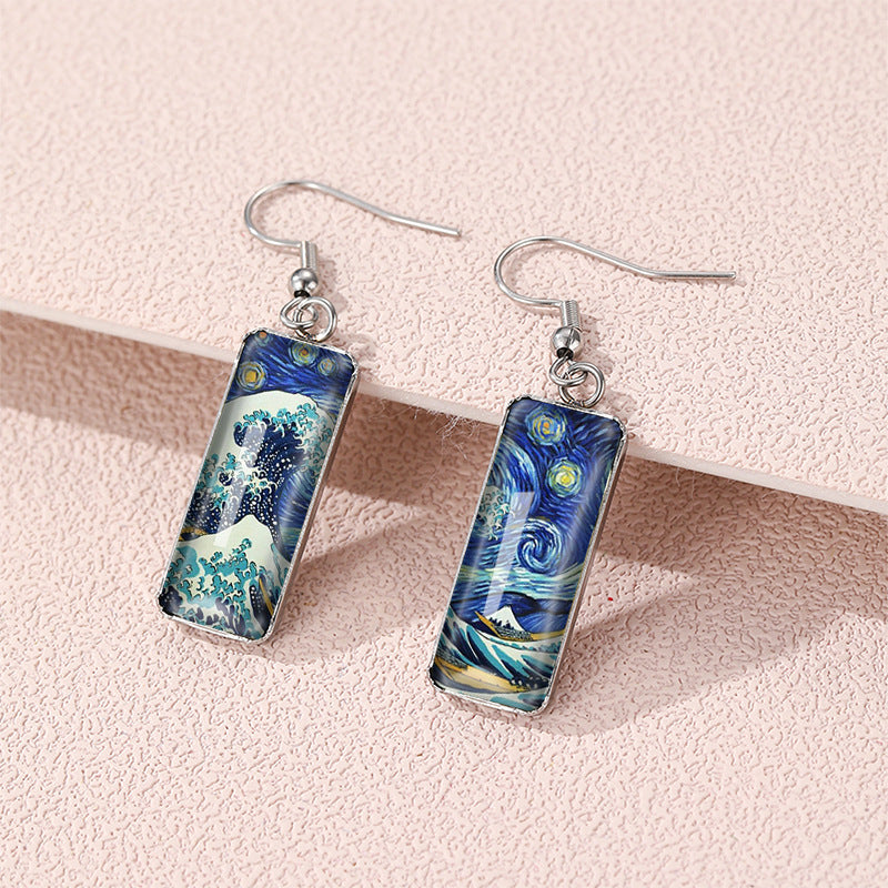 Womens Starry Night Time Gem Glass Earrings
