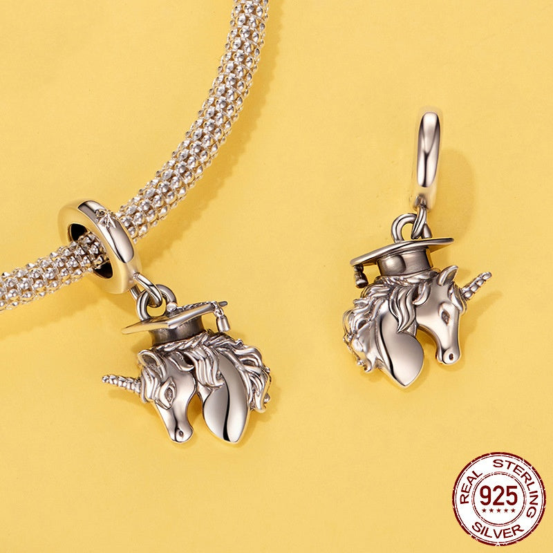 Graduation Season Diy Pendant Parts Trencher Cap S925 Sterling Silver Beads