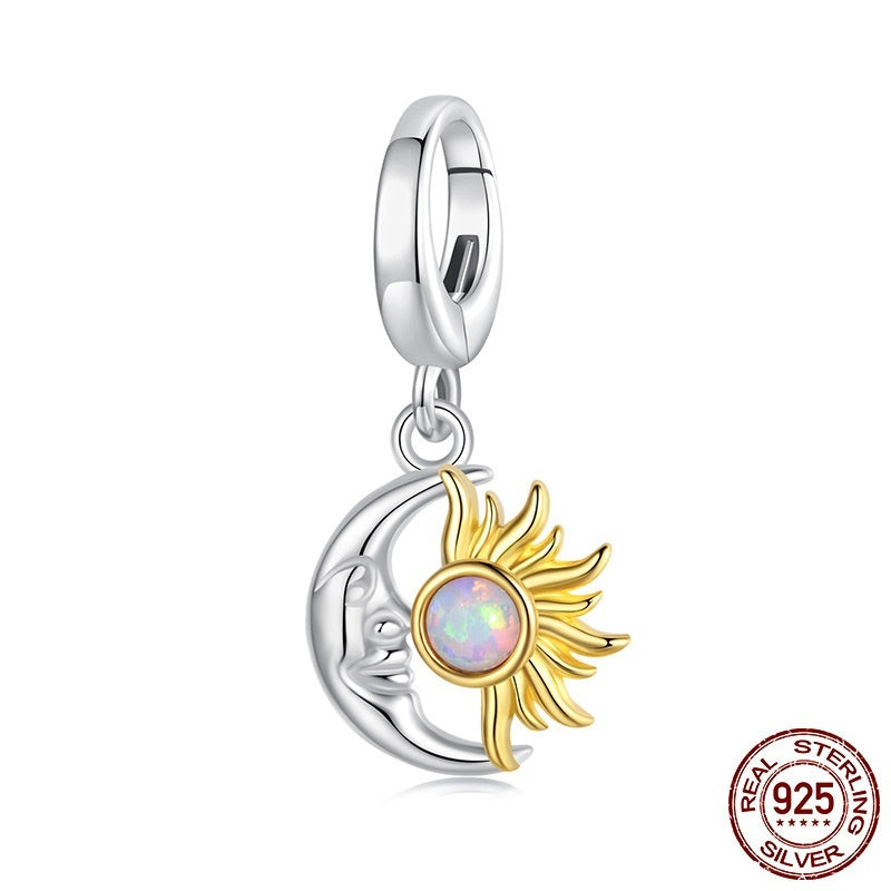 S925 Silver Opal Sun Moon Opening And Closing Buckle Pendant Parts