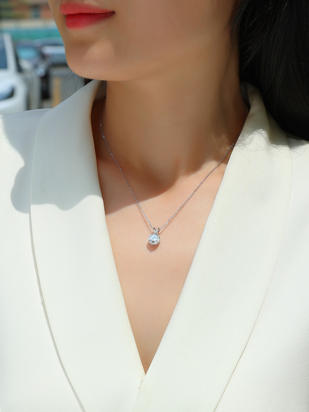 Diamond V-Chain - Set With Top-quality Moissanite Fashionable Light Luxury Jewelry Silver Pendant Necklace S925 Silver Plated Platinum
