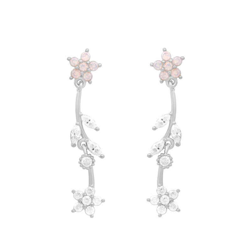 Korean-style Elegant Flower And Willow Leaf Stud Earrings Creative Long Design