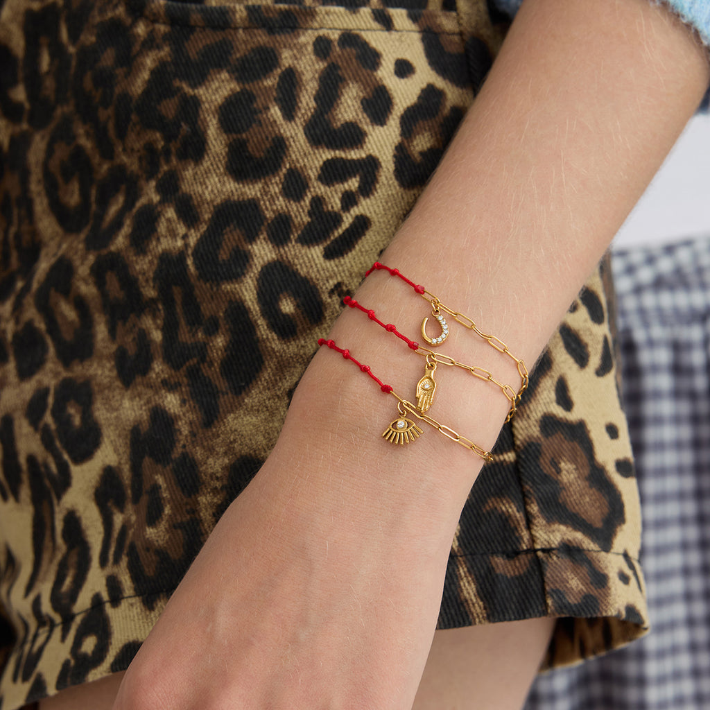 White Rhinestone Red Cord Braceletluxury Understated And Premium