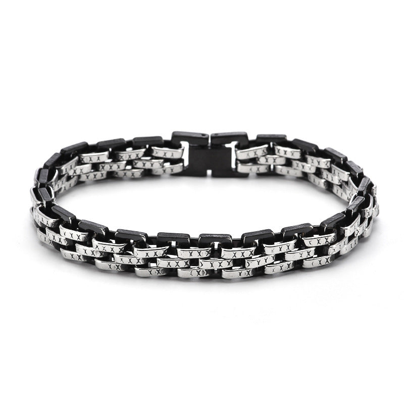 Mens Titanium Steel Flat Triple-Row Watch Strap Bracelet